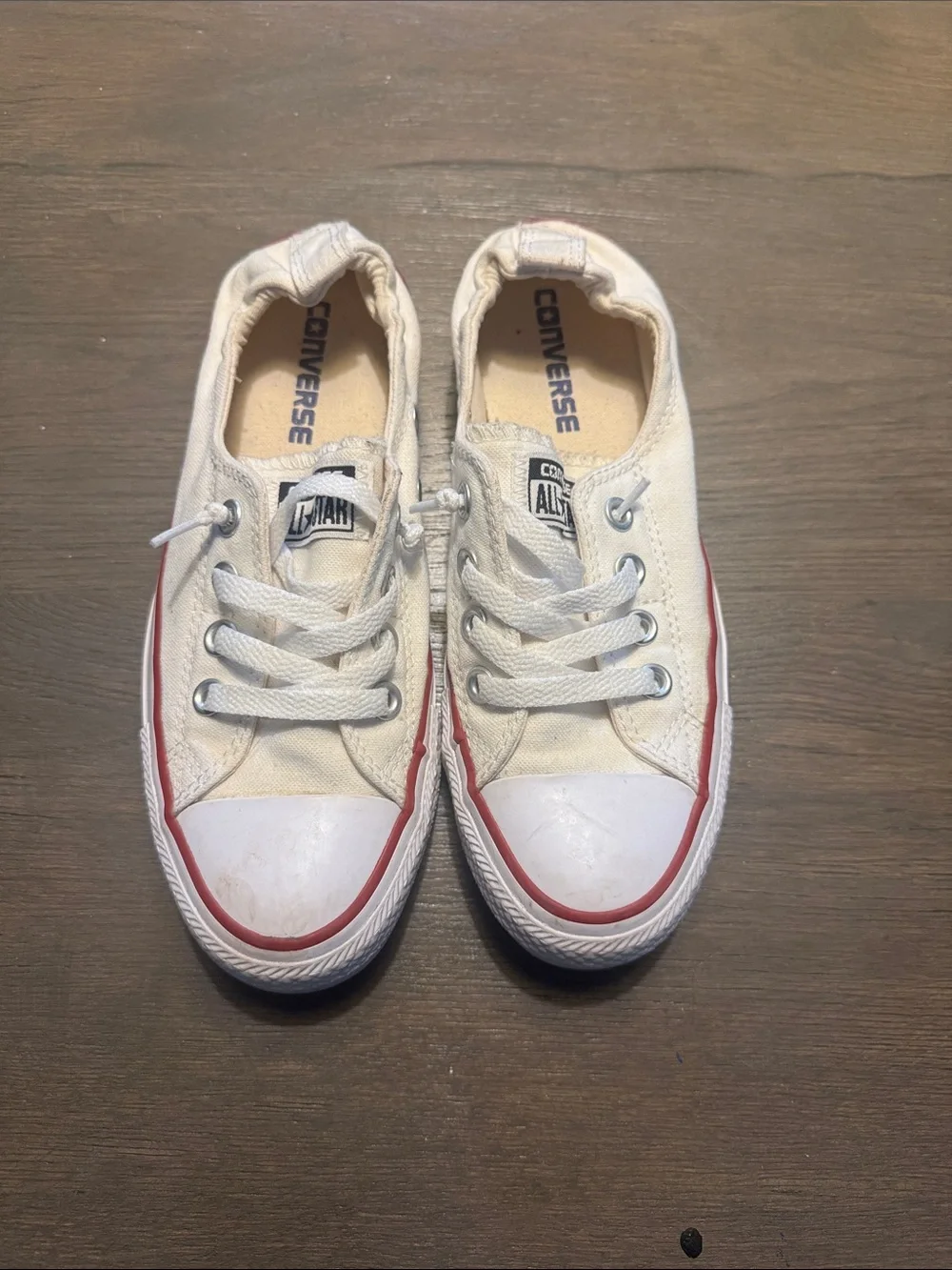 Converse Kids Low-Top Canvas Sneakers in White with Red Accent